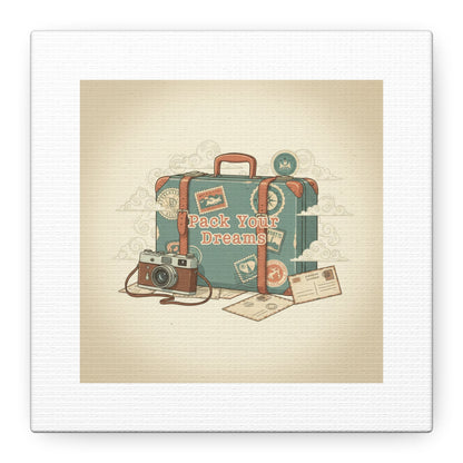 Pack Your Dreams Canvas | Retro Travel Postcard, Wanderlust Passport Stamp Art