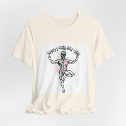 Hard Rock Motivational Skull Yoga Tee | metal font shirt, gothic wellness quote
