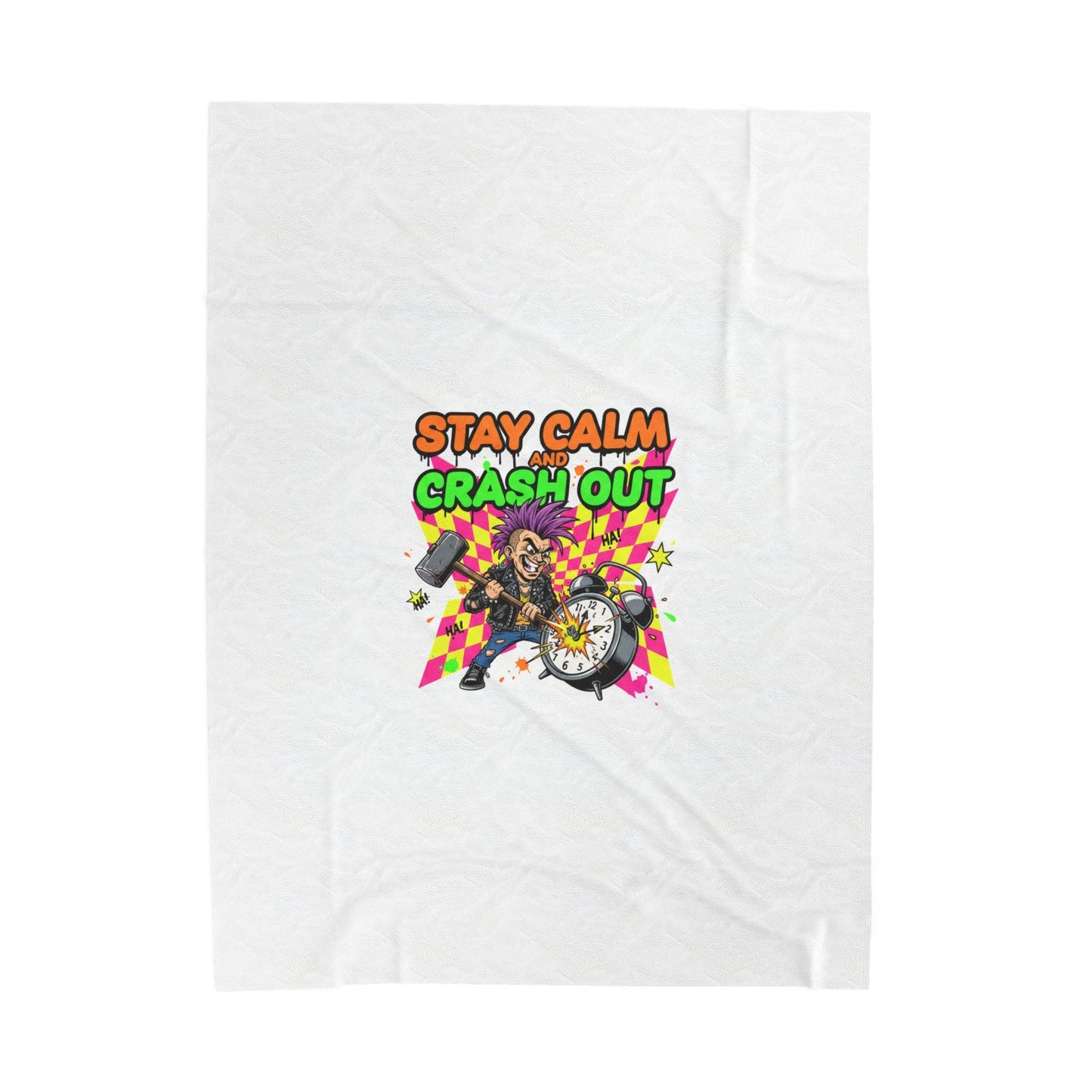 Stay Calm Crash Out Velveteen Blanket | neon skate graffiti, meltdown design