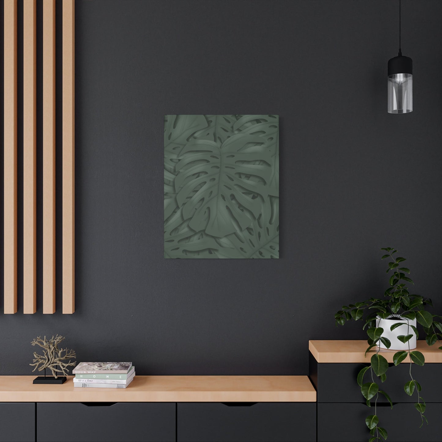 Deep Green Monstera Canvas Print – Botanical Wall Art