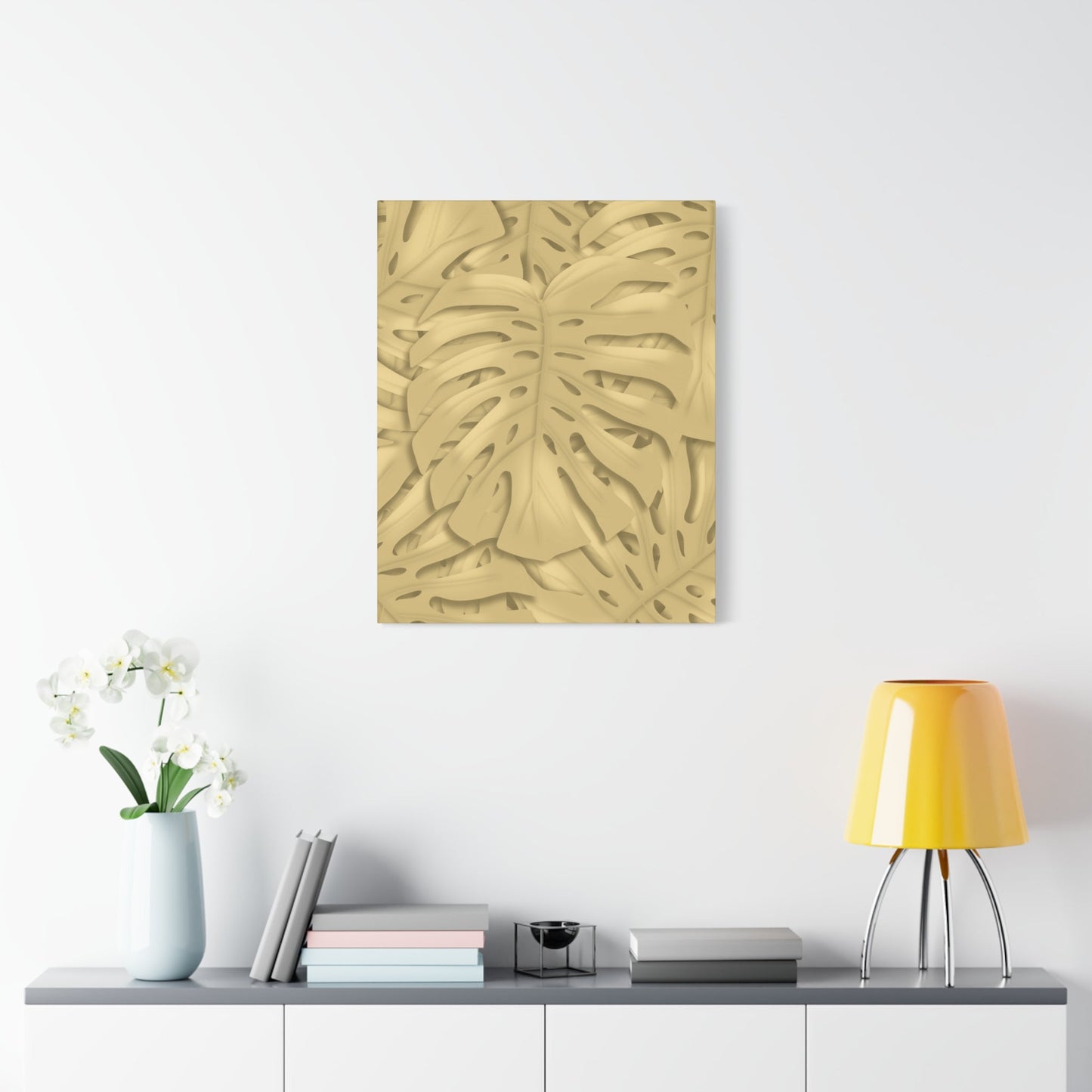 Golden Monstera Canvas Print – Botanical Wall Art