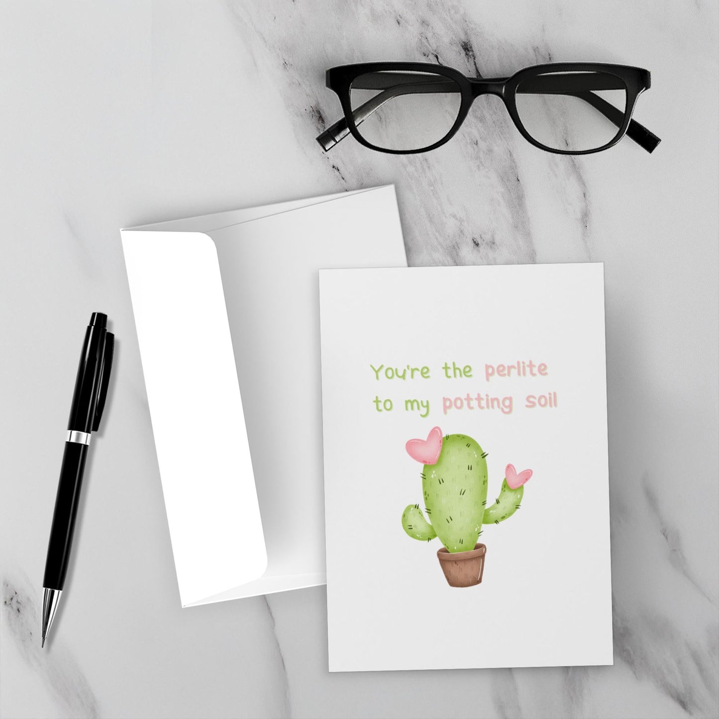 Cactus Valentine's Day Card – Botanical Design Blank Inside