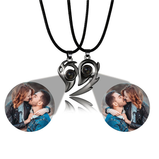 matching couples necklaces for Projection Photo Heart Magnetic Necklace