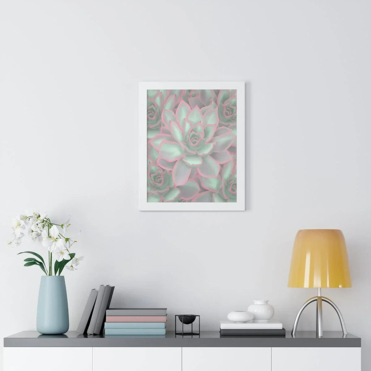 Echeveria Violet Queen Succulent Pattern Framed Print – Botanical Wall Art