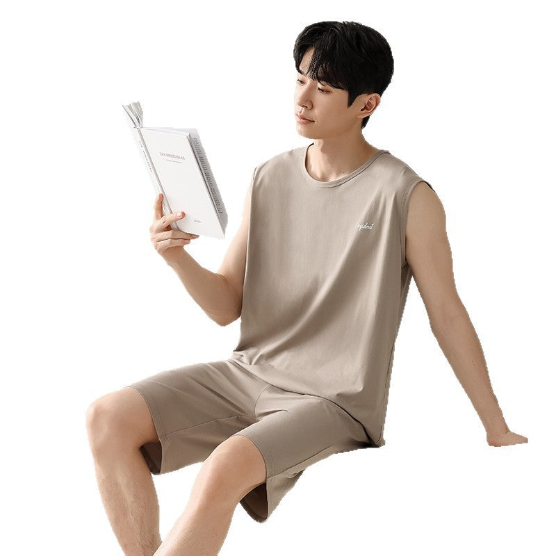Men's Summer Sleeveless Tank Top And Shorts Casual Outerwear-Ready Loungewear Set