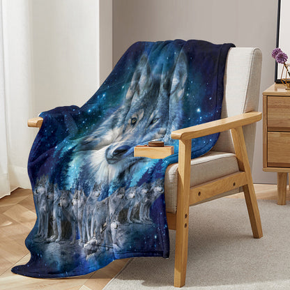 1pc Starry Wolf Pack Soft Printed Flannel Sofa Blanket Comfortable And Warm Home Use Suitable For Bed Sofa Camping And Multi Scene Seasonal Use