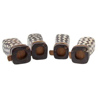African Natural Bone Salt & Pepper Shakers, Traditional Batik Designs