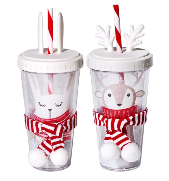 Warm Hand Guard Flat Cover Straw Double Layer Plastic Cup