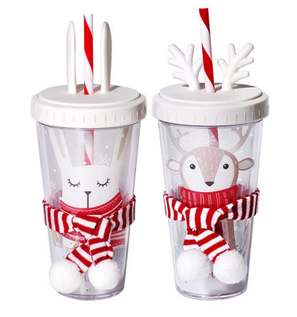 Warm Hand Guard Flat Cover Straw Double Layer Plastic Cup