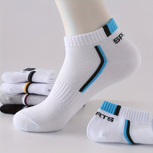 10 Pairs, Mixed-color Breathable Sports Socks, White, Black, Gray And Other Multi-color Matching, Fashionable Color Bar Decoration, Soft And Skin-friendly, Suitable For Running And Fitness, Daily Going Out, Can Be Used As Hol