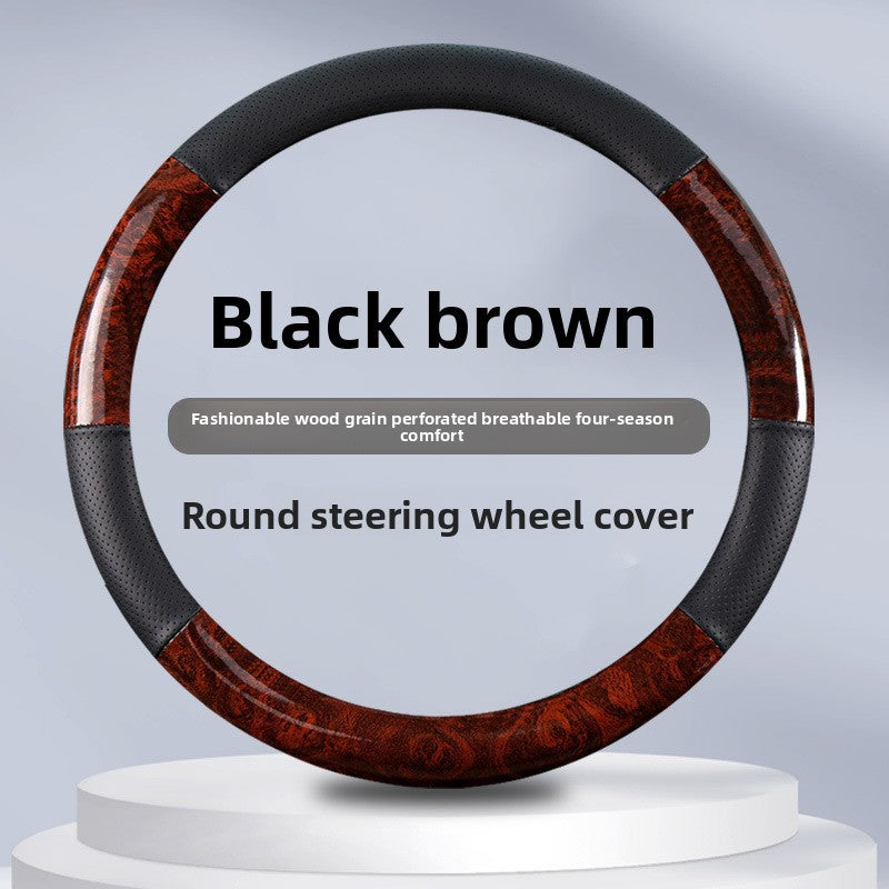 Non-Slip Steering Wheel Cover Compatible for - Breathable Imitation Wood with Red Wood Grain Pattern, Direct Fit Car Steering Grip (No Inner) - Interior Upgrade Wheel Cover