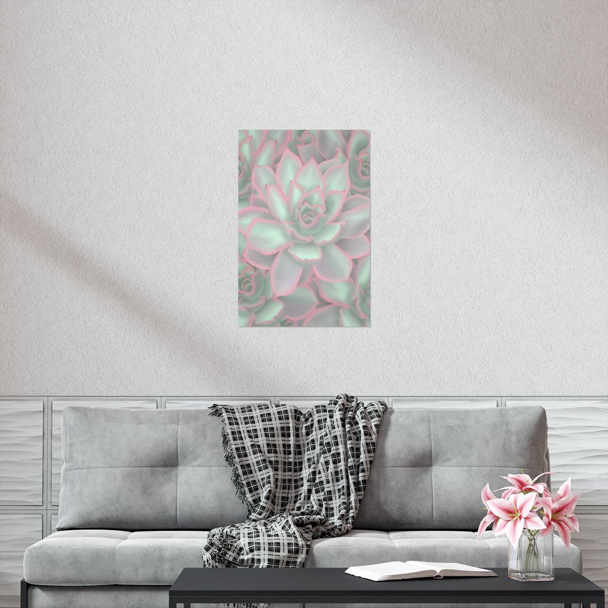 Echeveria Violet Queen Succulent Pattern Botanical Print – Unframed Wall Art