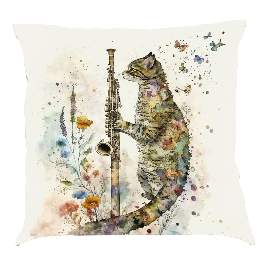 Musical Cats Printed Cotton Linen Pillowcase