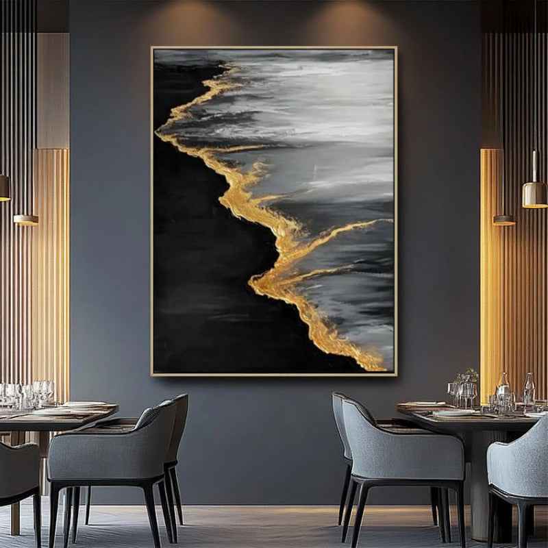 Handmade Abstract Golden Beach And Waves Texture Painting On Canvas Wall Art Hand Drawn Oil Painting For Home Living Room Decor