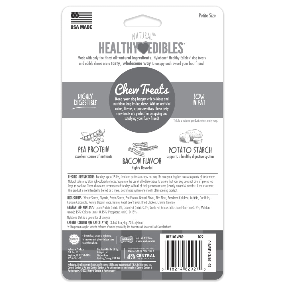 Nylabone Healthy Edibles All-Natural Long Lasting Bacon Chew Treats (6.7oz)