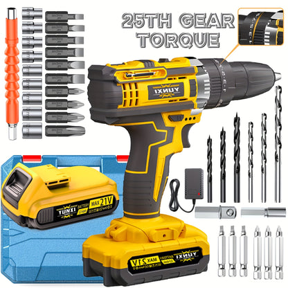 21V Multi-function Impact Drill Set Wireless Power w/ Battery And Quick Charger