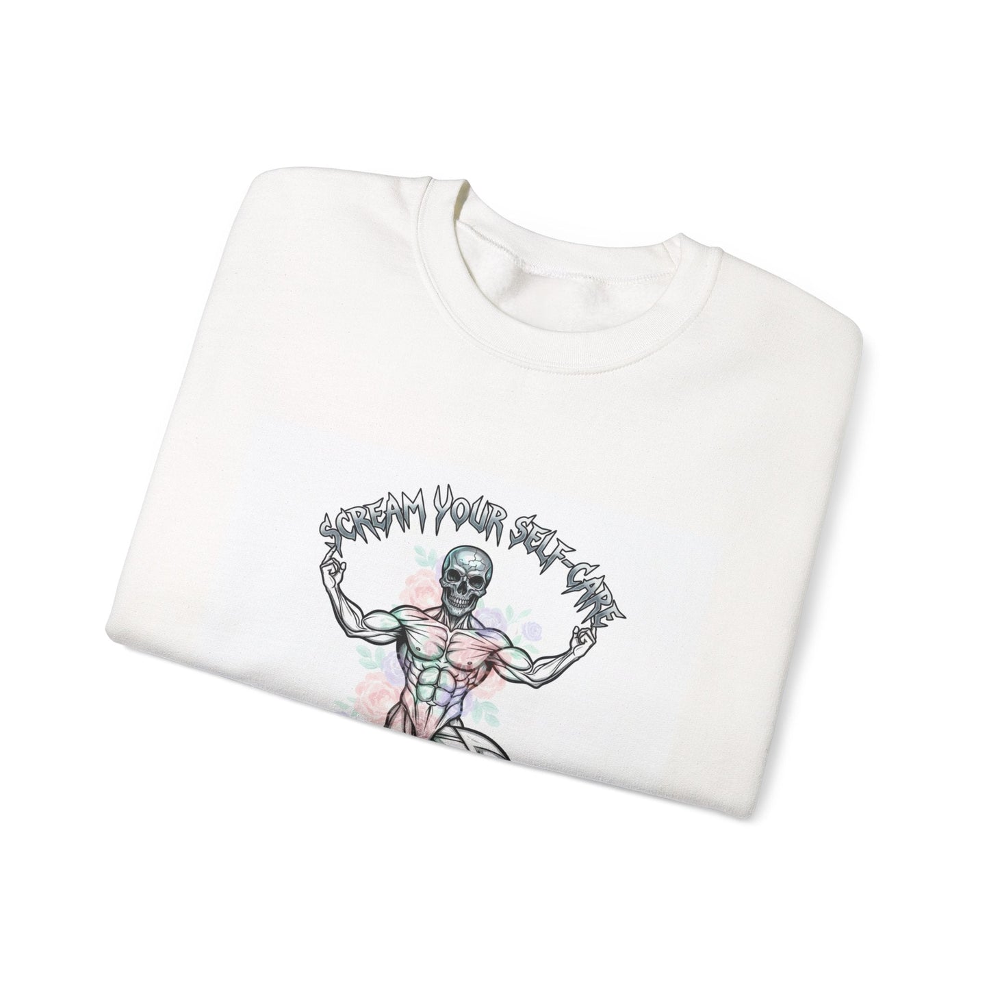 Loud Self-Care Metal Font Crewneck | gothic wellness quote, edgy self-care merch