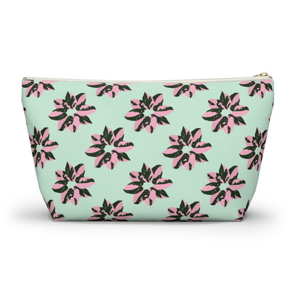 Pink Princess Philodendron Pattern Accessory Pouch – Makeup Bag With T-Bottom