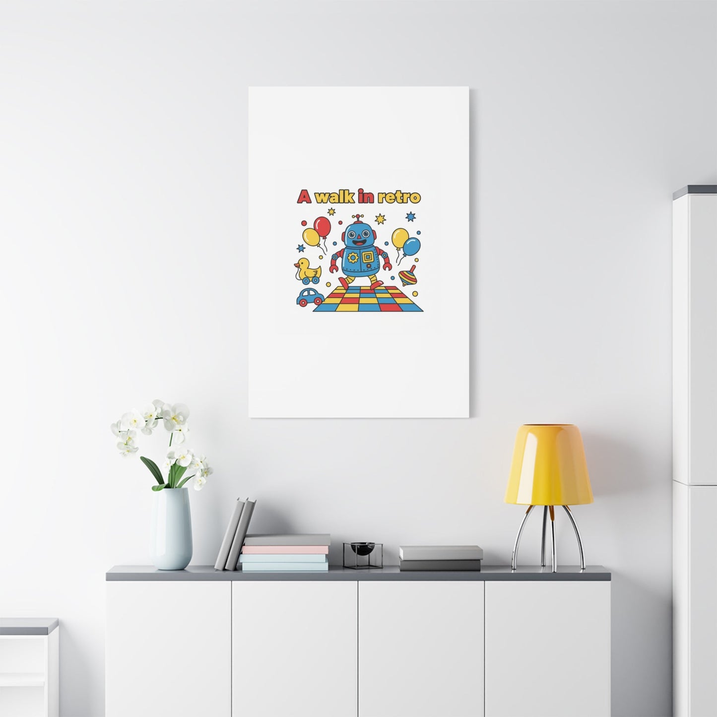 Retro Toy Robot Canvas | Throwback Kid, Primary Color Nostalgia