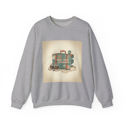 Vintage Passport Stamp Luggage Crewneck Sweatshirt | retro travel postcard, wanderlust design