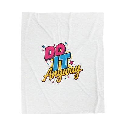 Do It Anyway Typography Velveteen Plush Blanket | Maximalist Stacked Type
