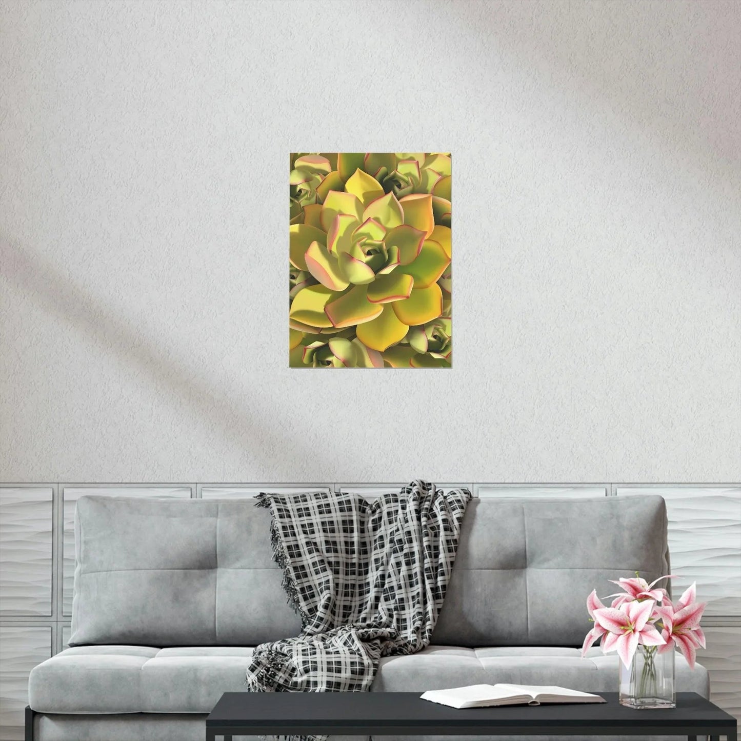 Noble Aeonium Succulent Pattern Botanical Print – Unframed Wall Art