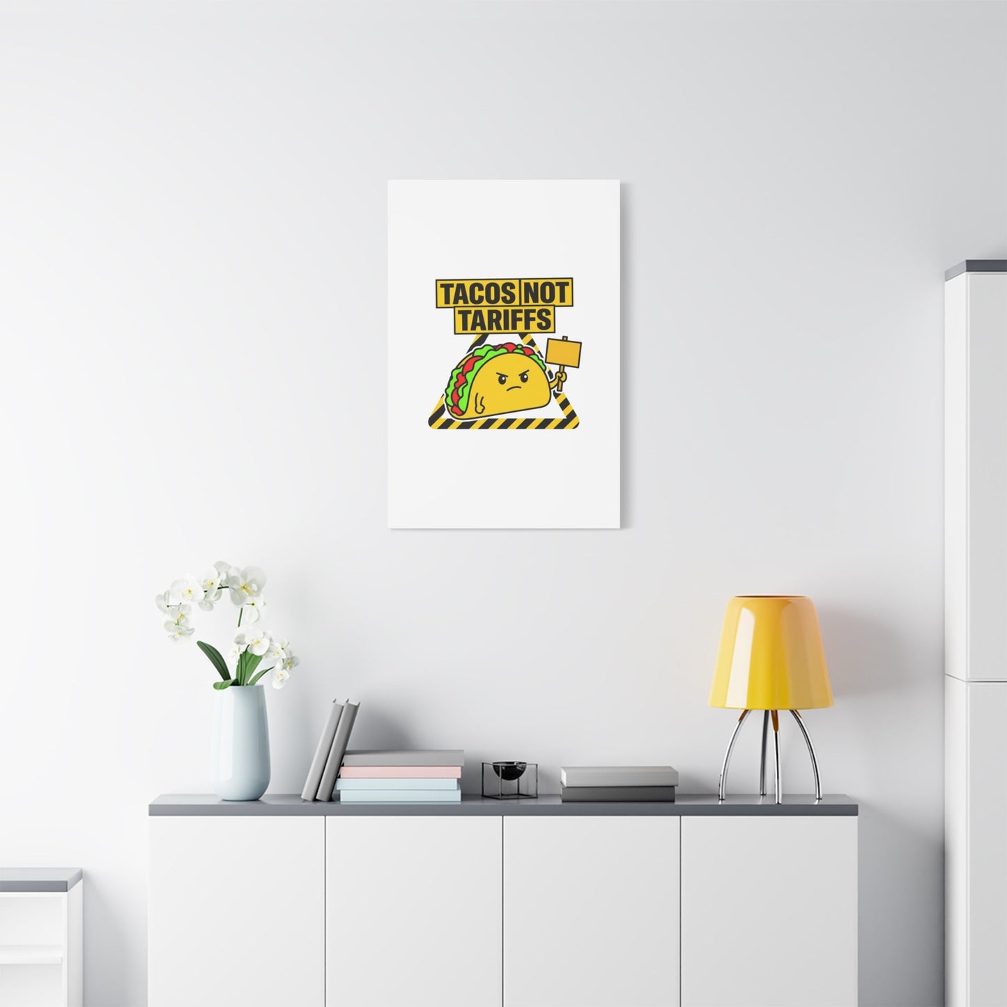 Tacos Not Tariffs Canvas | political taco pun, protest typography
