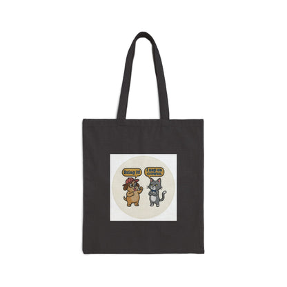 Funny Cat vs Dog Cotton Canvas Tote Bag — Cute Pet Rivalry Design