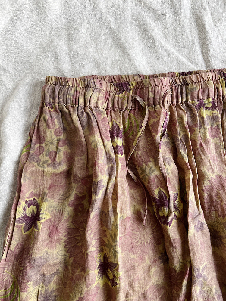 High-grade Printed High-count Pure Ramie Fine Linen Skirt