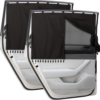 [Magnetic Car Window Shades] 2-Layer Magnetic Car Window Shades - Mesh & Blackout Fabric, Tassel Design for Side/Back Windows - Block UV Rays Privacy Curtain