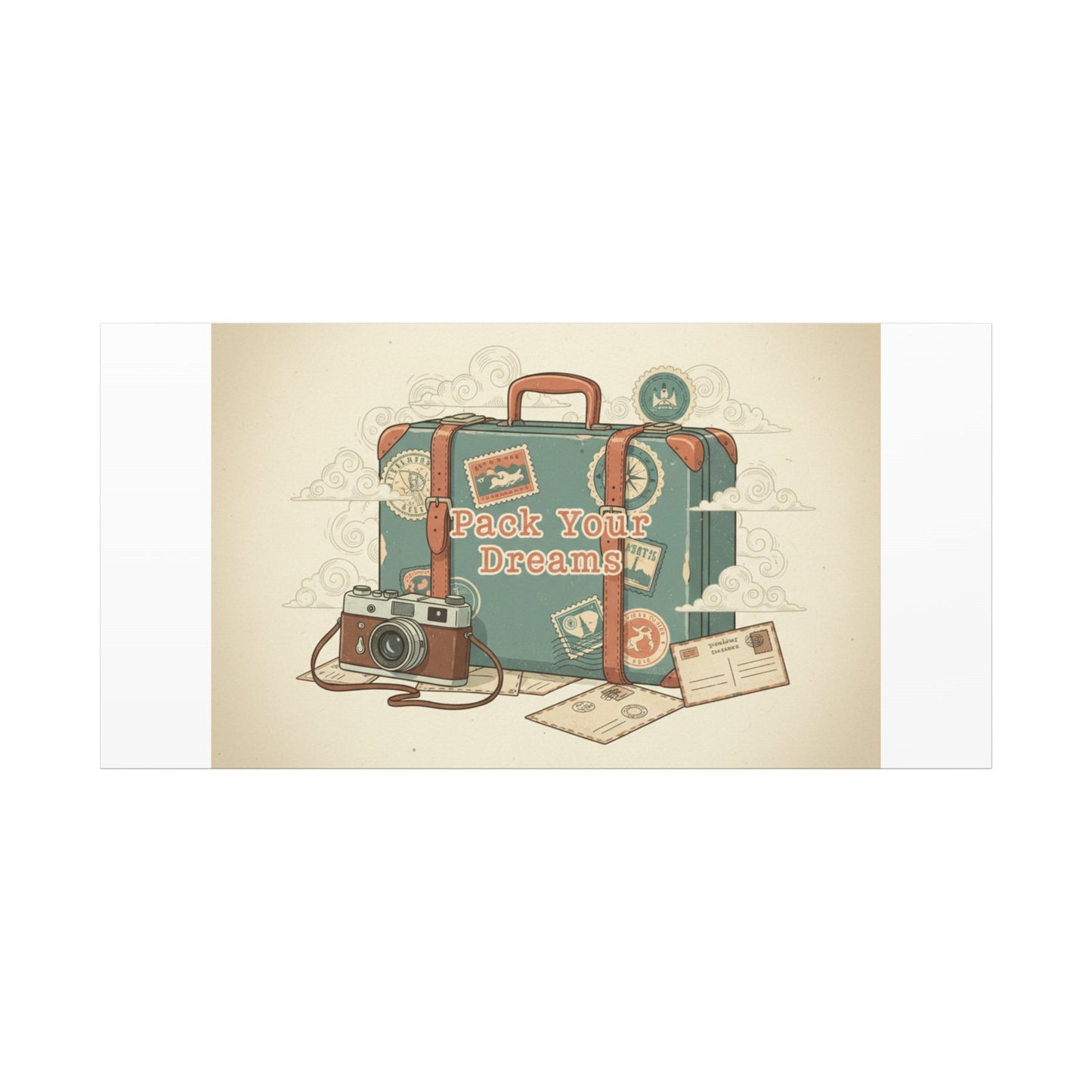 Pack Your Dreams Canvas | Retro Travel Postcard, Wanderlust Passport Stamp Art