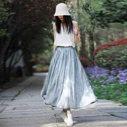Women's Fashion Large Swing Artistic Cotton Linen Linen Tie-dyed Skirt