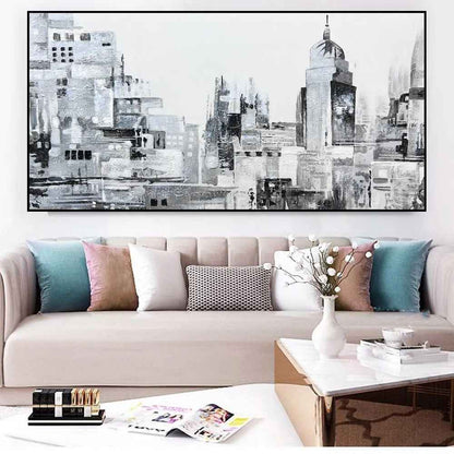 Handmade Oil Painting Canvas Wall Art Decoration Modern Abstract Black And White Urban Architectural Street Scenes For Home Decor Rolled Frameless Unstretched Painting
