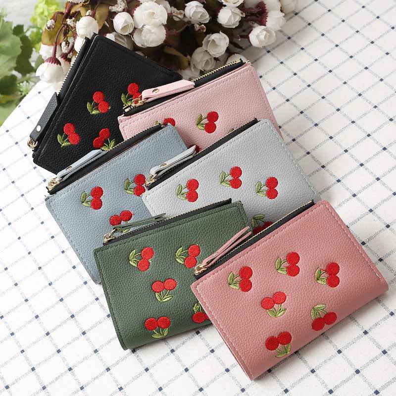 Cherry embroidery coin purse