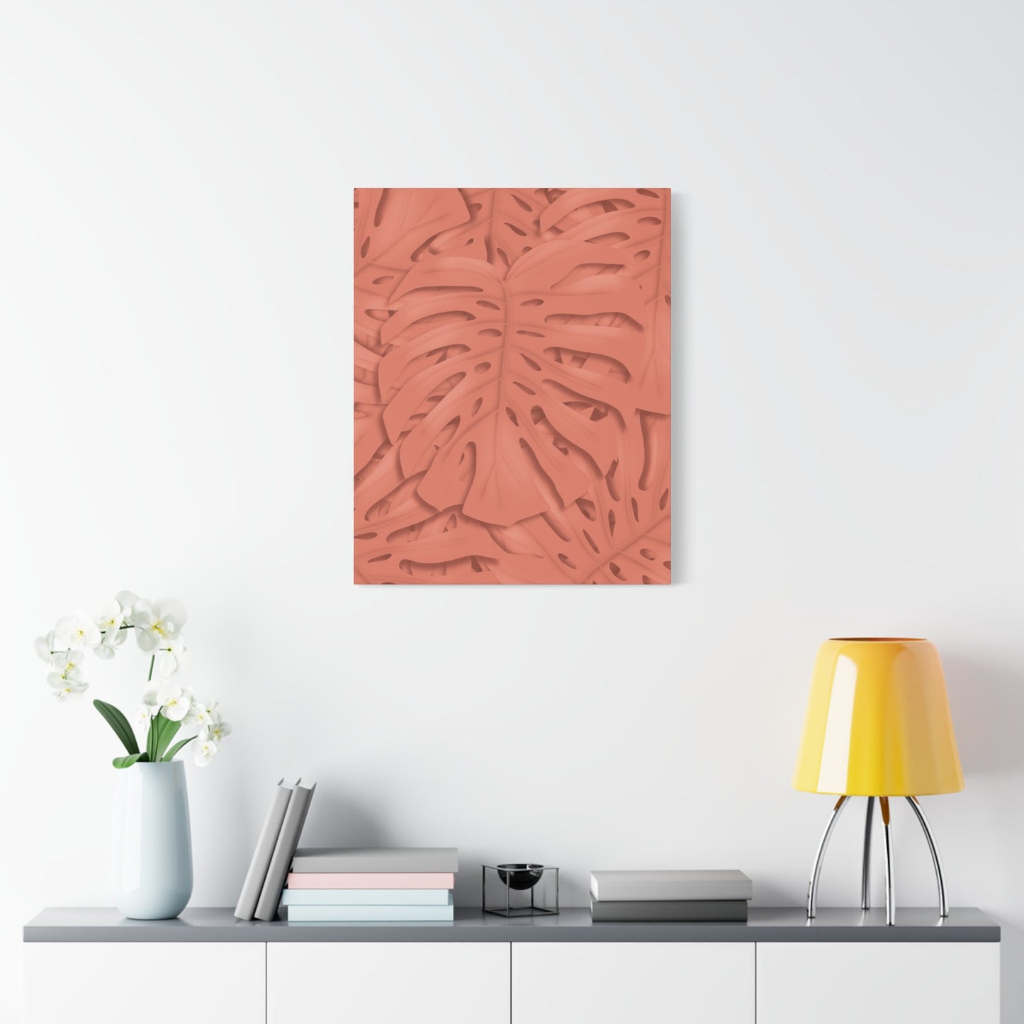 Coral Monstera Canvas Print – Botanical Wall Art