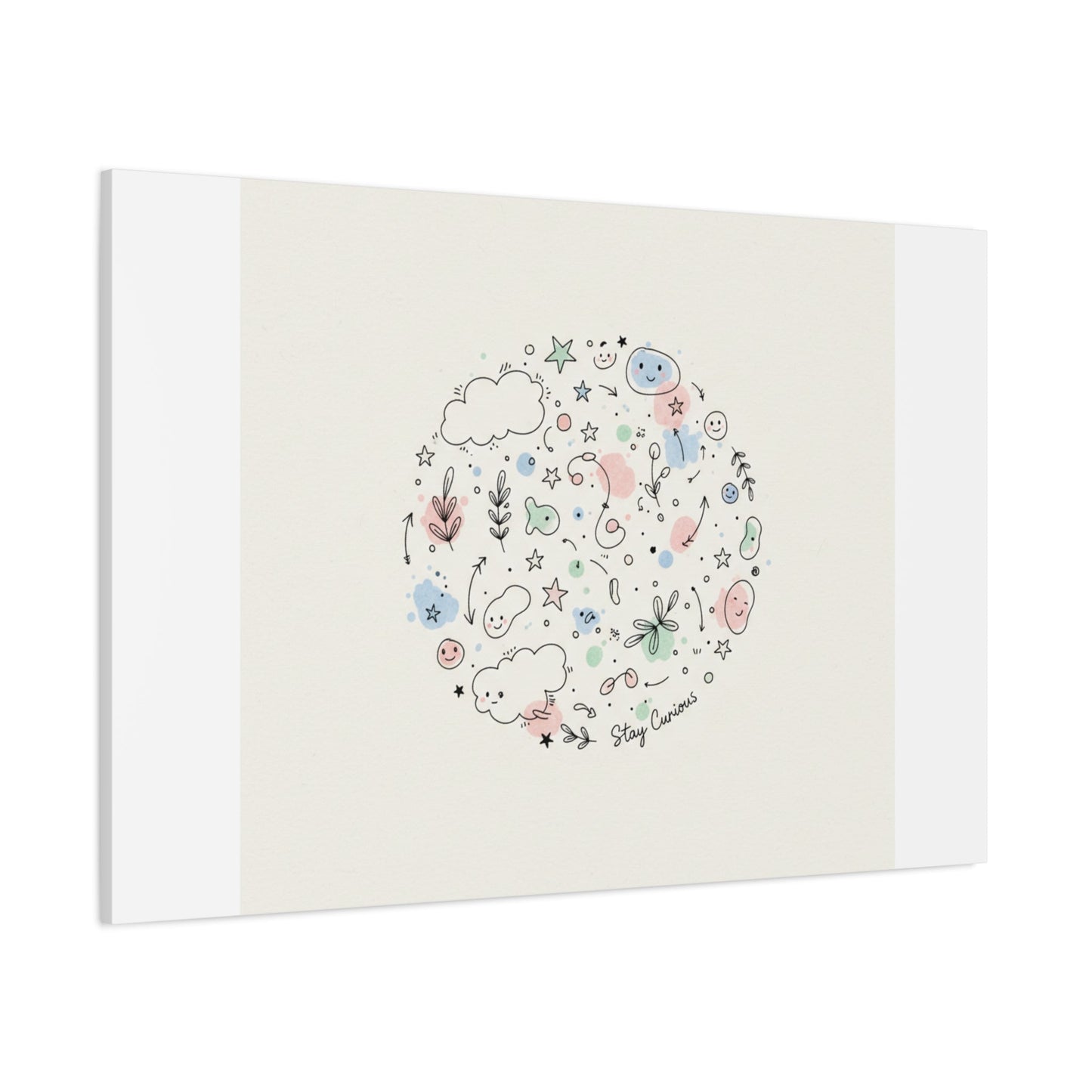 Doodle Circle Line Drawing Matte Canvas, Hand-Drawn Sketch Art