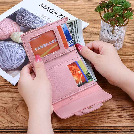 Pure Color Drawstring Tri-fold Ladies Purse Women's Coin Purse Clutch
