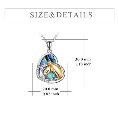 Sterling Silver Heart Pendant Necklace Embracing Horse Design