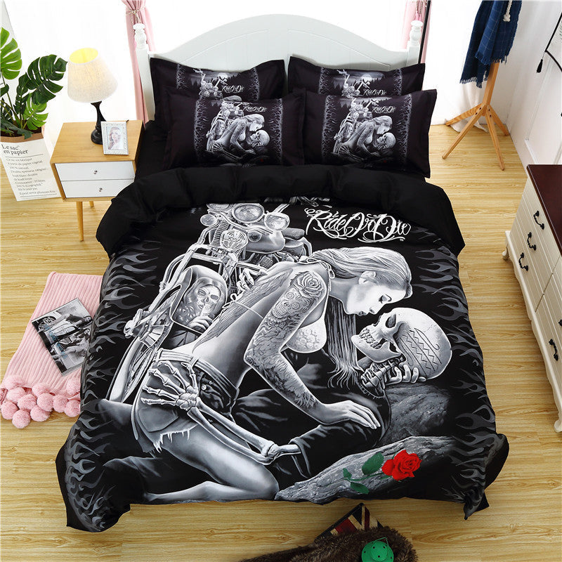 3D Printing European And American Style Skull Four-piece Three-piece Quilt Cover