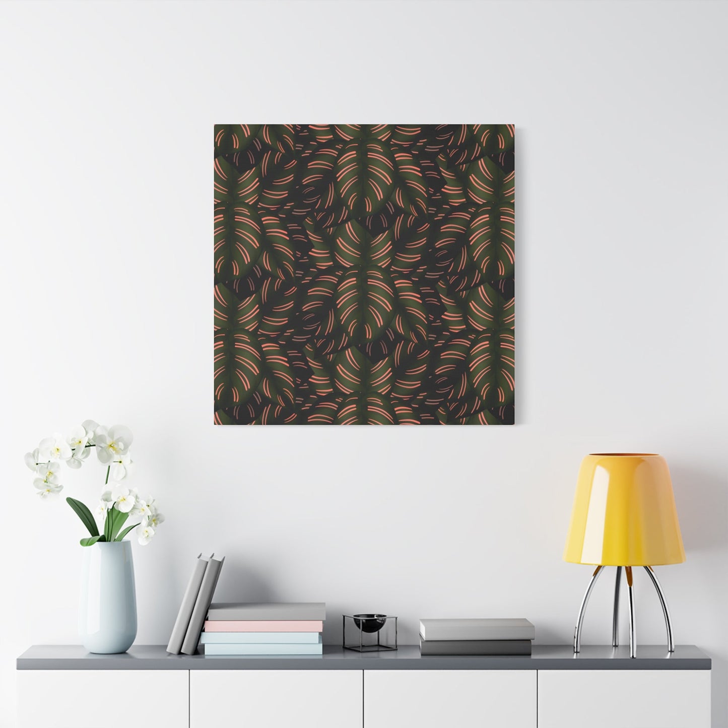 Calathea Pinstripe Pattern Canvas Print – Botanical Wall Art