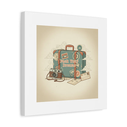 Pack Your Dreams Canvas | Retro Travel Postcard, Wanderlust Passport Stamp Art