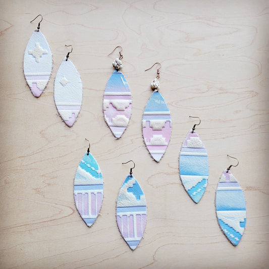 **Narrow Oval Leather Earrings in Pastel Navajo 224u