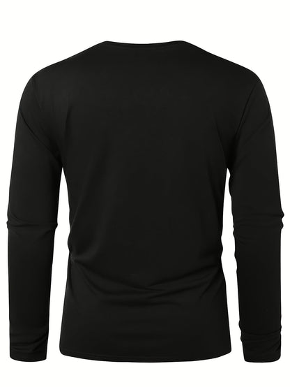 Men'S 3D Digital Printing Crew Neck Long-sleeved T-shirt | Casual Style, Slight Stretch Fabric, All Over Print, Regular Fit, Ideal for Fall/Winter, Perfect Gift for Family and Friends