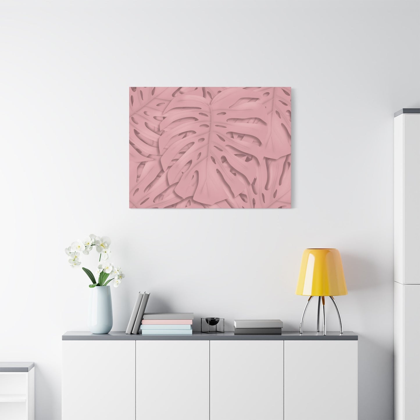 Soft Pink Monstera Canvas Print – Botanical Wall Art