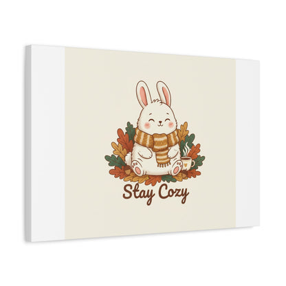 Cozy Bunny Illustration Canvas | Cute Critter Winter Forest Art