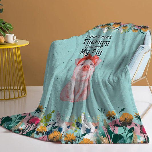 1pc Cute Blue Background Pig Soft Printed Flannel Sofa Blanket, Comfortable And Warm For Home Use, Suitable For Bed, Sofa, Camping And Multi Scene Seasonal Use