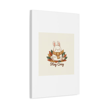 Cozy Bunny Illustration Canvas | Cute Critter Winter Forest Art