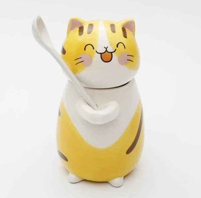 Cute Cat Ceramics Coffee Mug With Spoon Creative Hand Painted Drinkware Milk Tea Cups Novelty Gifts