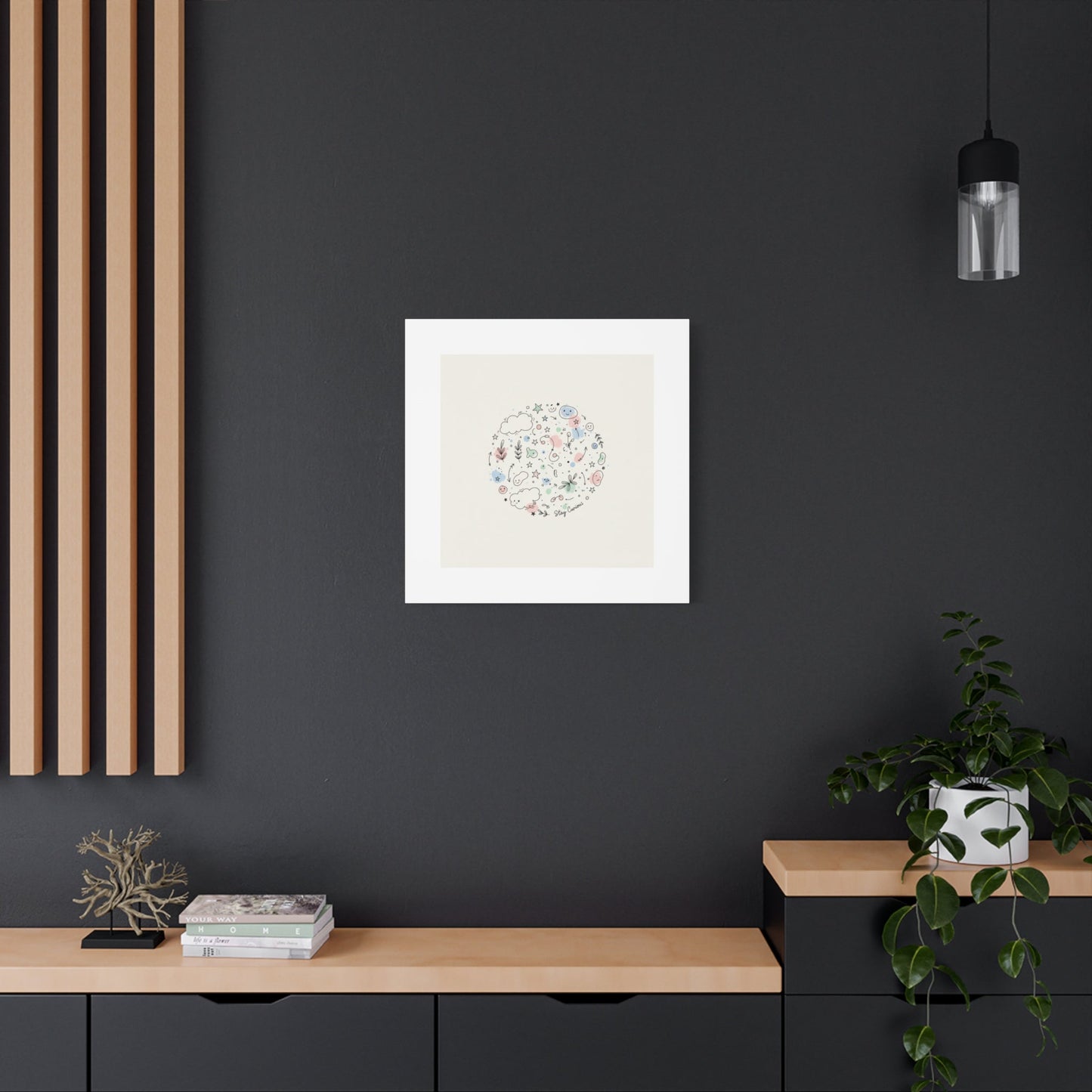 Doodle Circle Line Drawing Matte Canvas, Hand-Drawn Sketch Art