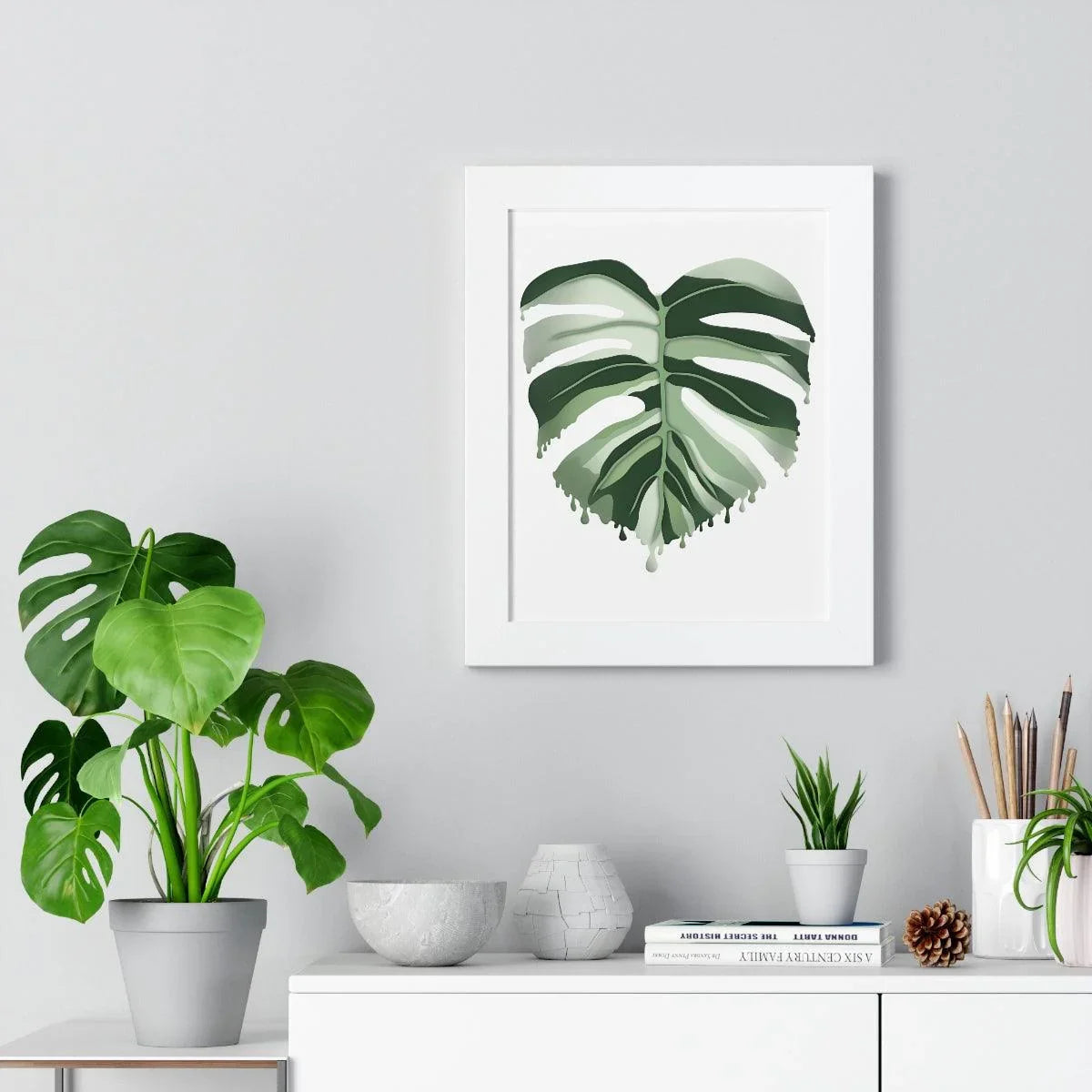 Melting Monstera Albo Framed Print – Botanical Wall Art